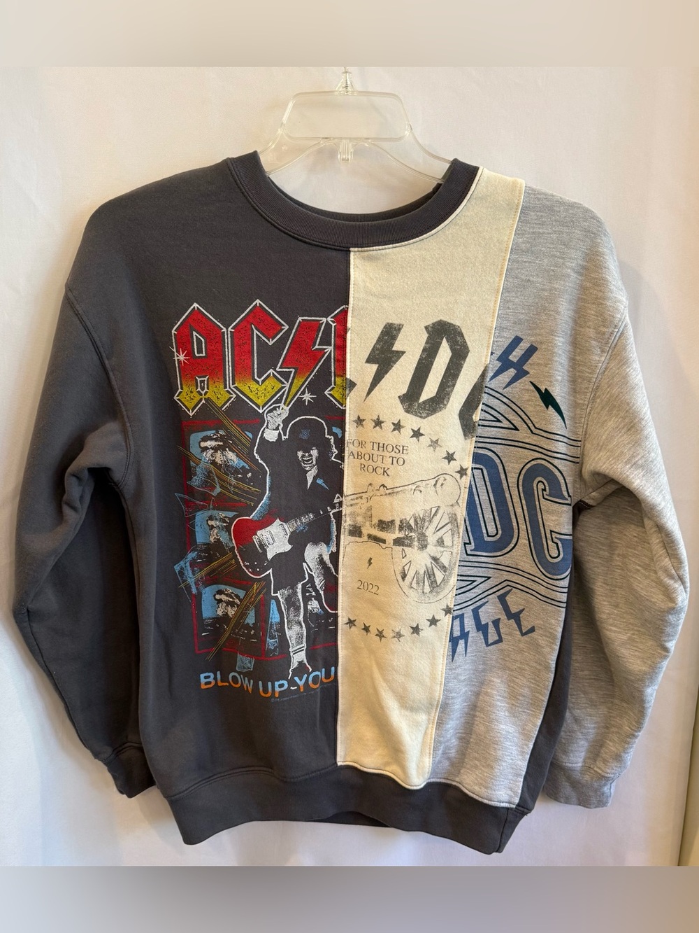 AC/DC Tri-Panel Graphic Crewneck Sweater - Black/Cream/Gray